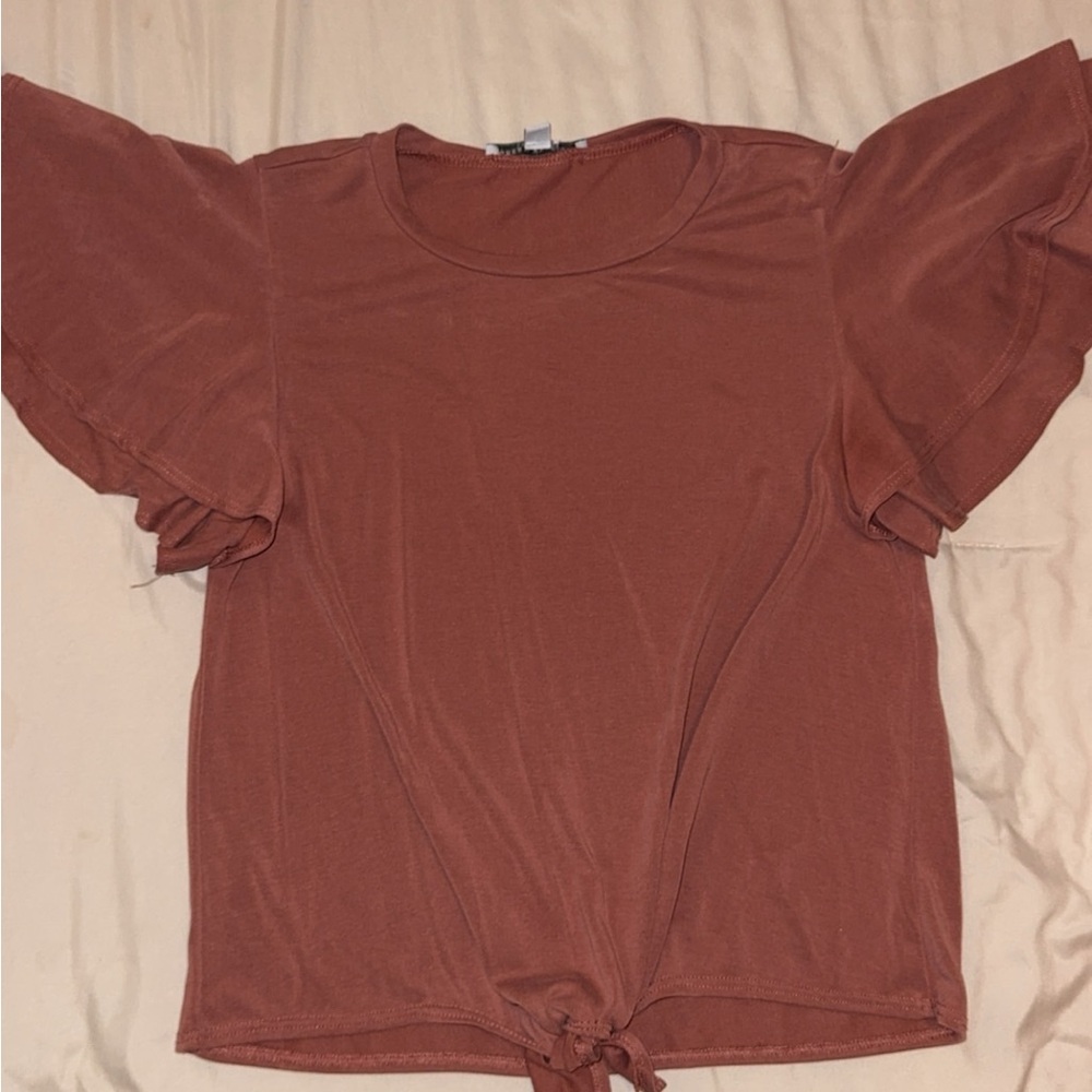 Women's Ruffle Sleeve Top - Rust